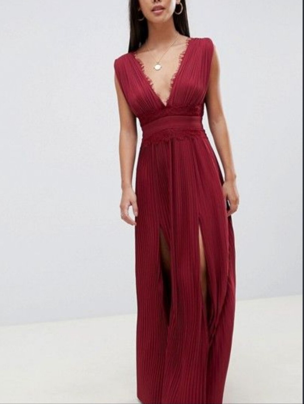 ASOS Maternity Pleated Lace Insert Maxi Dress Burgundy